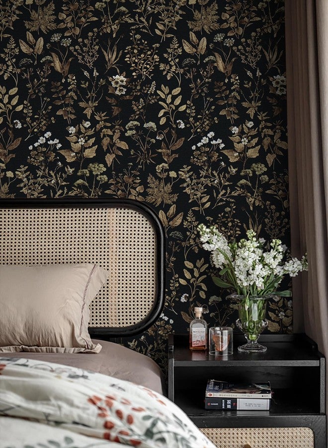 Dimoon 236"x17.3" Peel and Stick Wallpaper Contact Paper Black/Golden Floral Wallpaper Dark Floral Wall Paper Removable Vintage Self Adhesive Waterproof for Bathroom Shelf Moody Vinyl Roll Embossed - Image 4